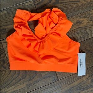 Purple Pixies Olivia Dance Ruffle Bra in Orange Flame Flourescent Adult M